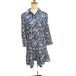 Emma & Michele Floral Shirt Dress Blue White Button Front Size XL
